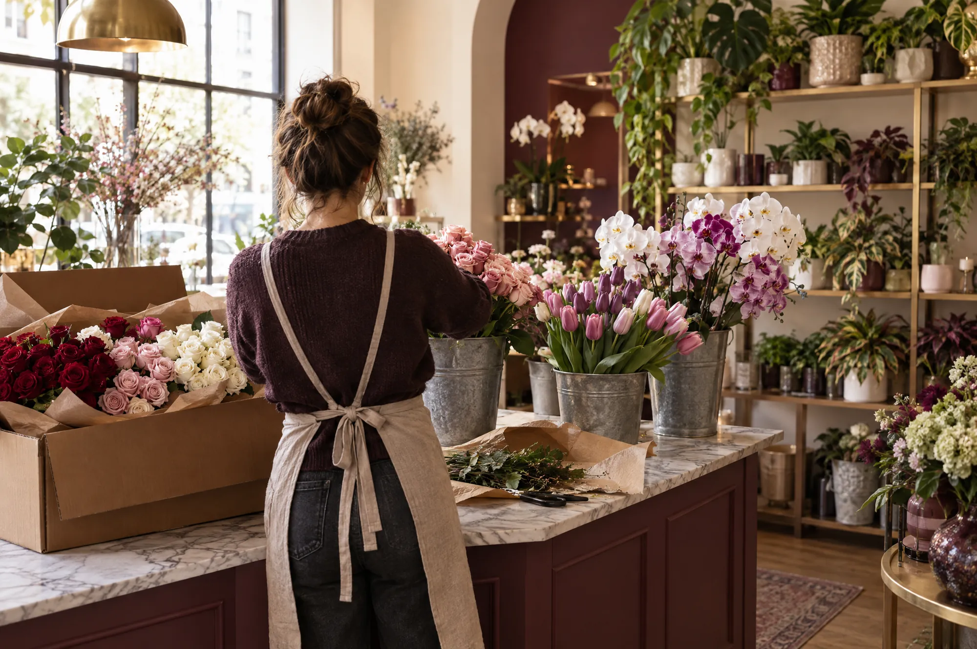 Florist receiving a wholesale flower order