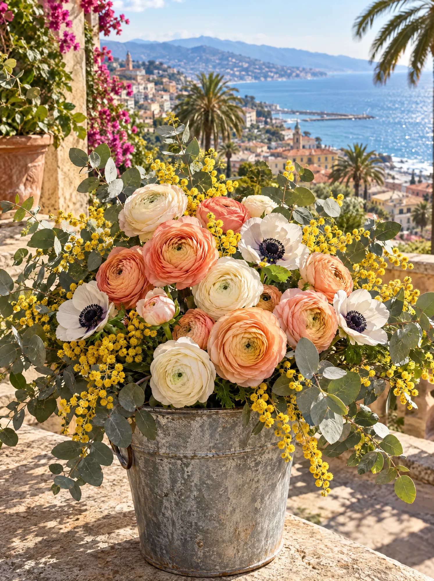 Ranunculus, anemones and mimosa from Italy