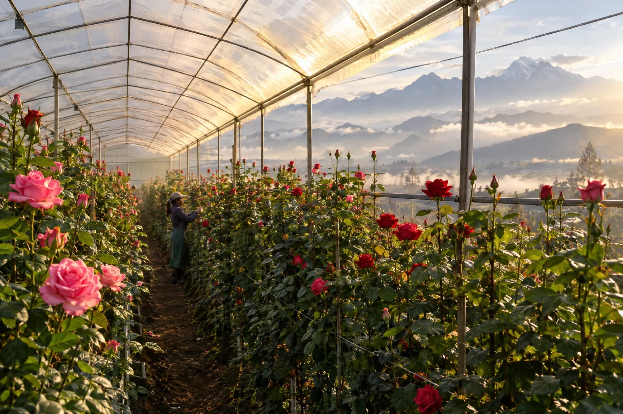 High-altitude rose greenhouse in Ecuador
